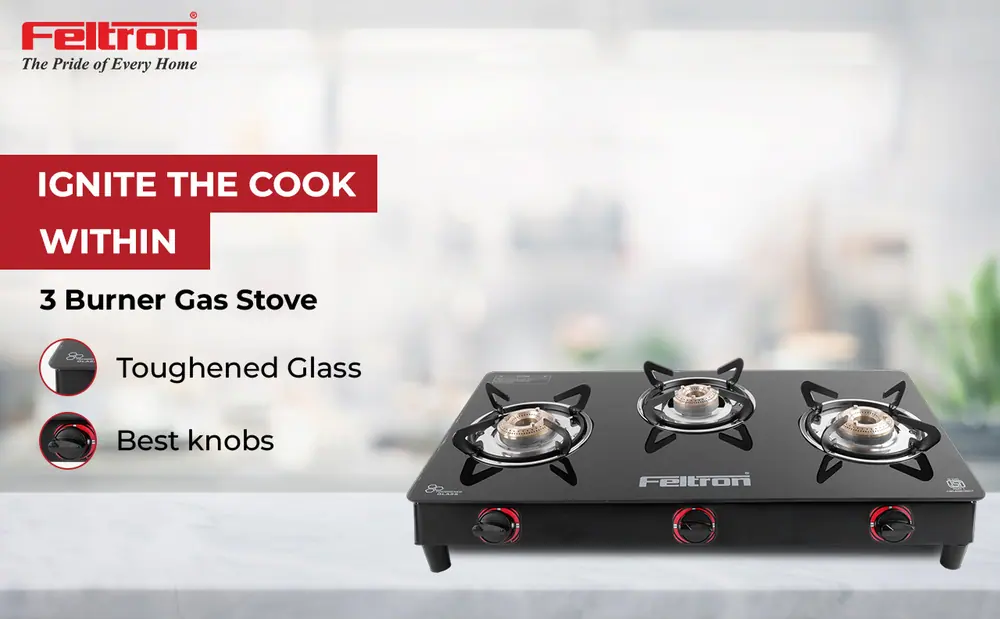 Feltron Pyramid Gas Stove Cooktop (3 Burner) — details 1