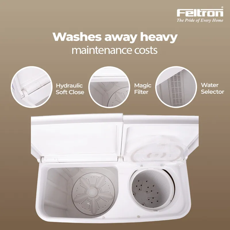 Feltron 12 kg Semi Automatic Top Load Washing Machine White,Purple Full Glass Soft Close Lid (FIPL12FGSWM) — image 3
