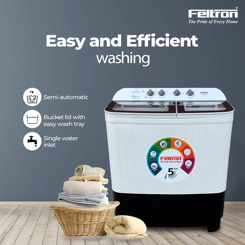Feltron 8 kg Semi Automatic Top Load Washing Machine White,Black Transparent Glass Lid (FIPL80TGSWM) — image 1