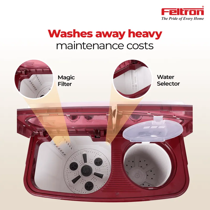 Feltron 8.5 kg Semi Automatic Top Load Washing Machine White,Maroon Plastic Lid (FIPL85SWM) — image 3
