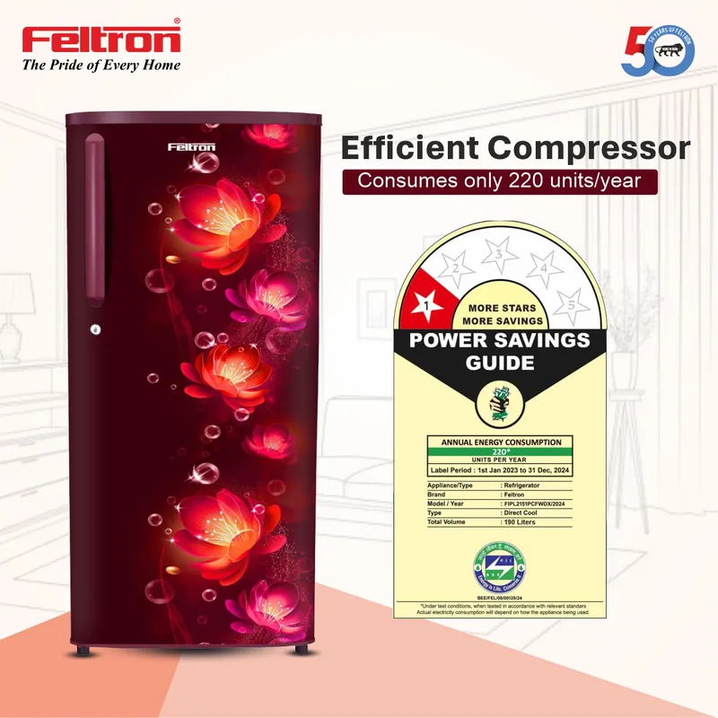 Feltron 190 Ltr 1 Star Direct cool Refrigerator (Wine Flower Texture) FIPL2151PCFWDX — image 4