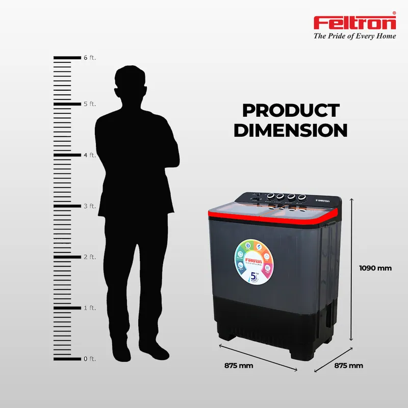 Feltron 11 kg Semi Automatic Top Load Washing Machine Black,Grey Transparent Glass Soft Close Lid (FIPL11TGSWM) — image 6