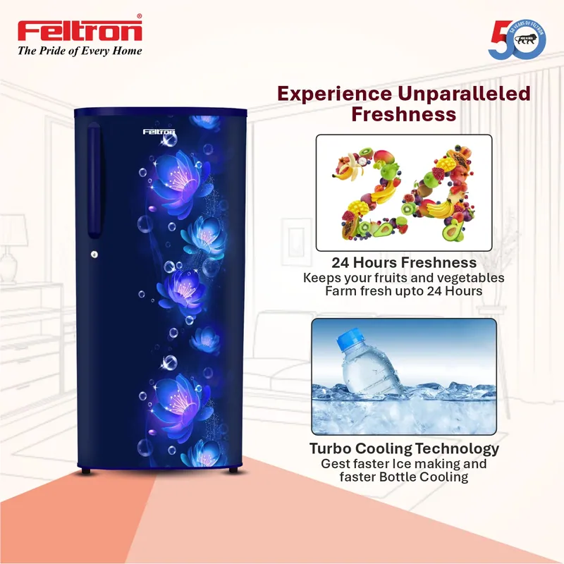 Feltron 215 Ltr 2 Star Direct cool Refrigerator (Blue Flower Texture) FIPL2402PCFBDX — image 2