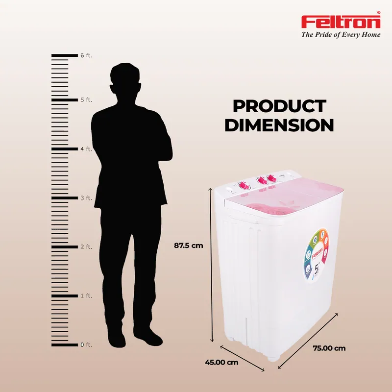 Feltron 7.2 kg Semi Automatic Top Load Washing Machine White, Pink Glass Lid (FIPL72SWM) — image 7