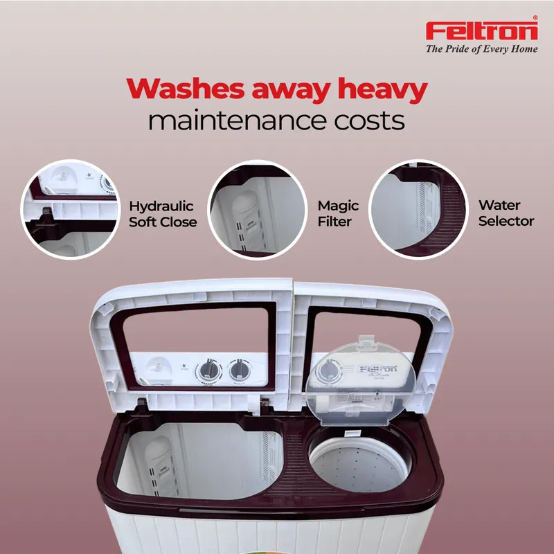 Feltron 10 kg Semi Automatic Top Load Washing Machine White,Maroon Transparent Glass Soft Close Lid (FIPL10TGSWM) — image 3