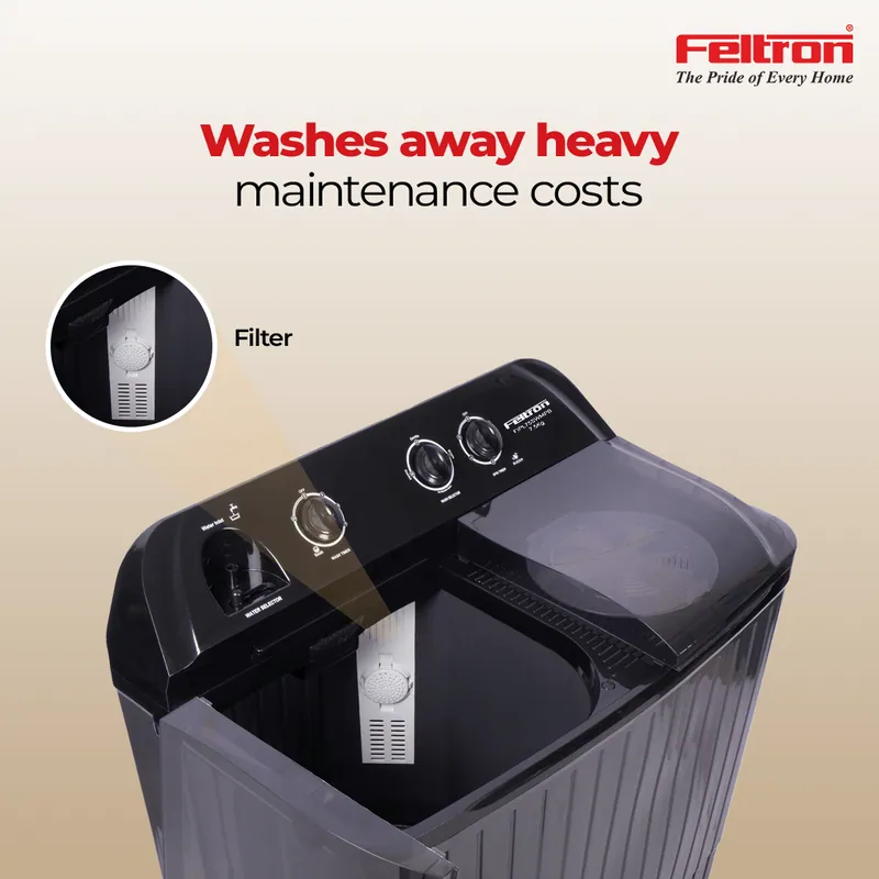 Feltron 8 kg Semi Automatic Top Load Washing Machine Grey, Black Plastic Lid (FIPL80SWMPB) — image 3