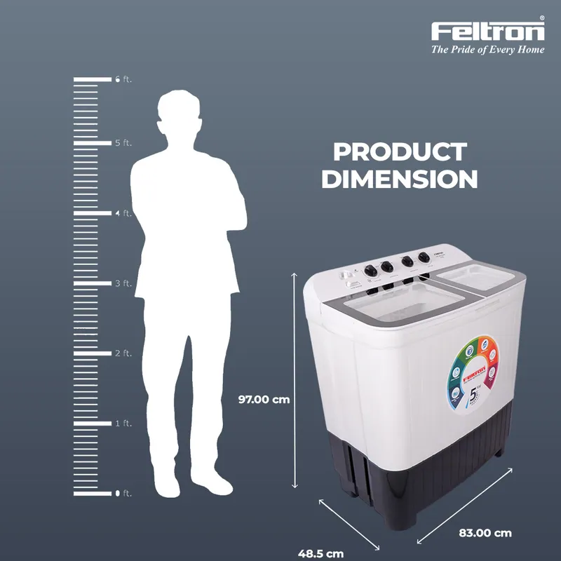 Feltron 8 kg Semi Automatic Top Load Washing Machine White,Black Transparent Glass Lid (FIPL80TGSWM) — image 7