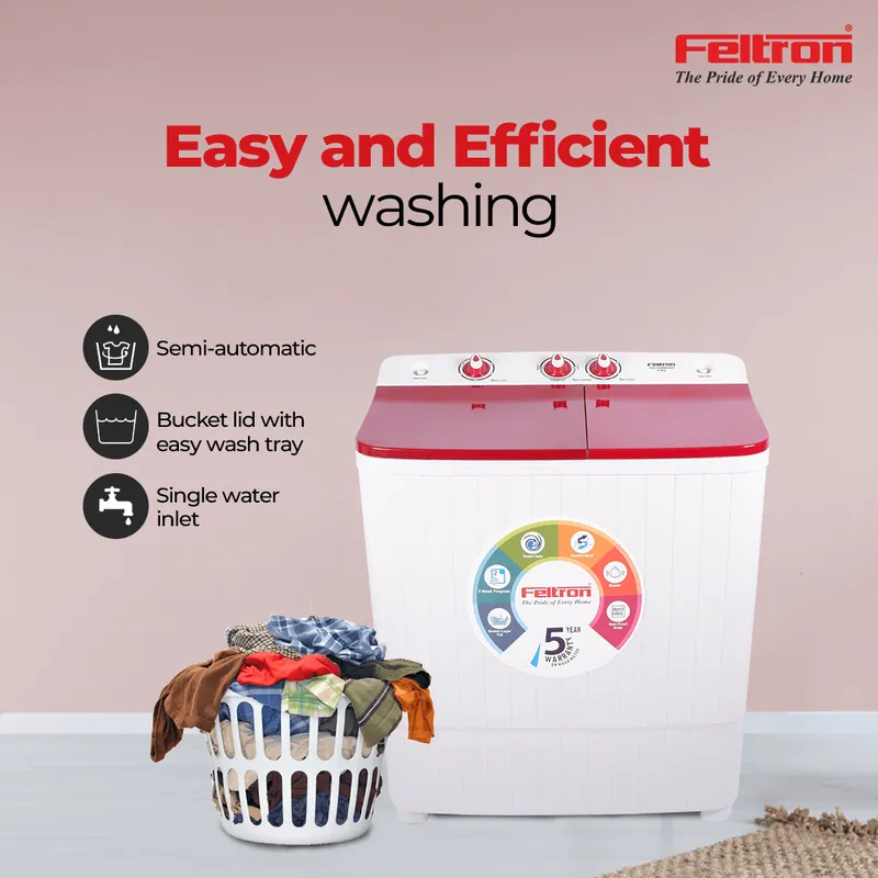 Feltron 6.5 Kg Semi Automatic Top Load Washing Machine White,Red Plastic Lid (FIPLSWM65EP) — image 1