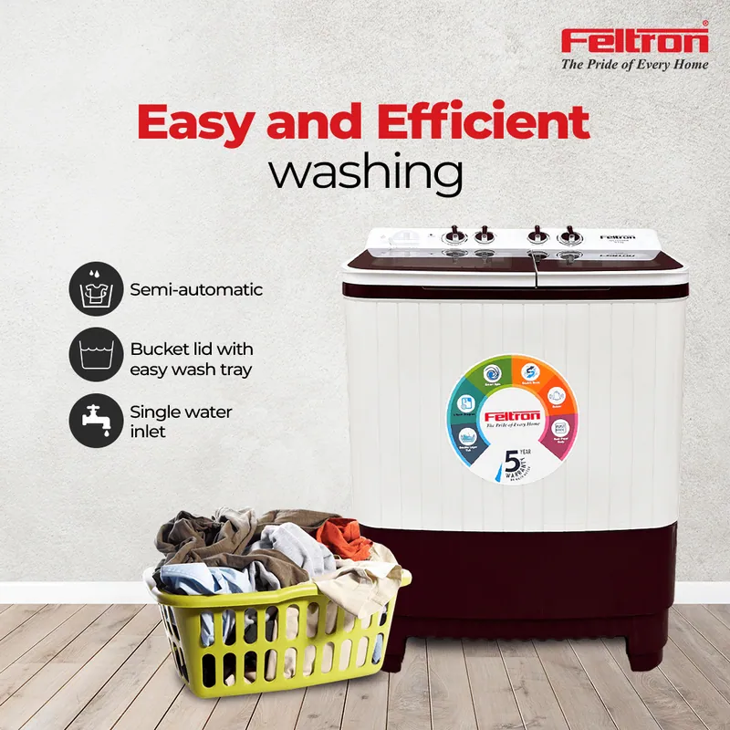 Feltron 10 kg Semi Automatic Top Load Washing Machine White,Maroon Transparent Glass Soft Close Lid (FIPL10TGSWM) — image 1
