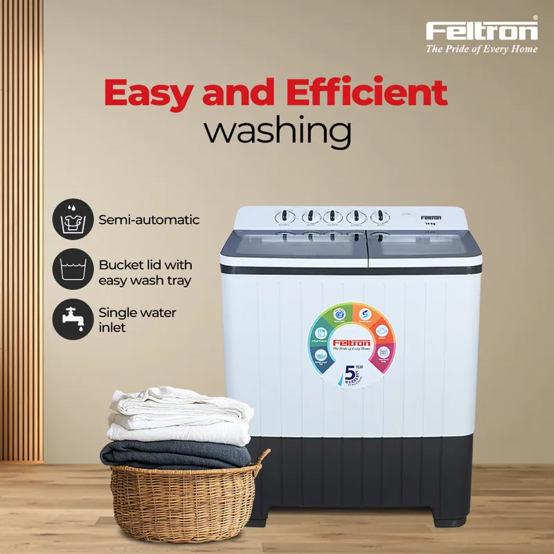 Feltron 14 kg Semi Automatic Top Load Washing Machine White,Grey Transparent Glass Soft Close Lid (FIPL14TGSWM) — image 1