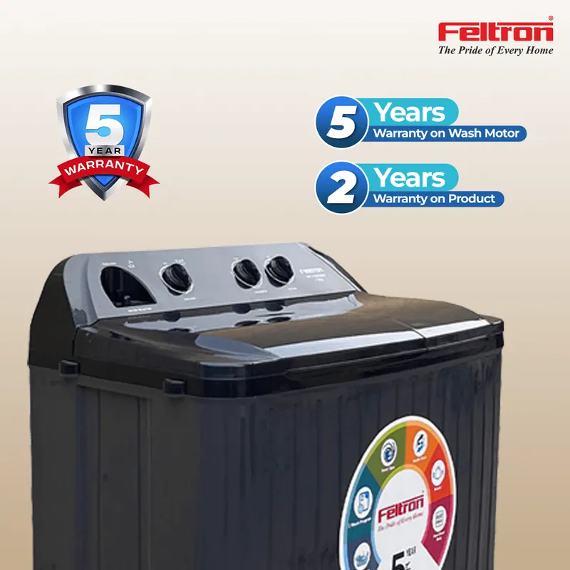 Feltron 8 kg Semi Automatic Top Load Washing Machine Grey, Black Plastic Lid (FIPL80SWMPB) — image 6