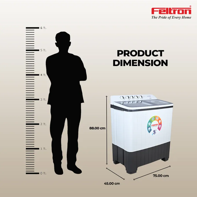 Feltron 14 kg Semi Automatic Top Load Washing Machine White,Grey Transparent Glass Soft Close Lid (FIPL14TGSWM) — image 6