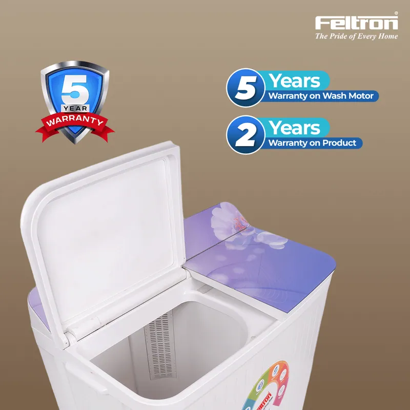 Feltron 12 kg Semi Automatic Top Load Washing Machine White,Purple Full Glass Soft Close Lid (FIPL12FGSWM) — image 6