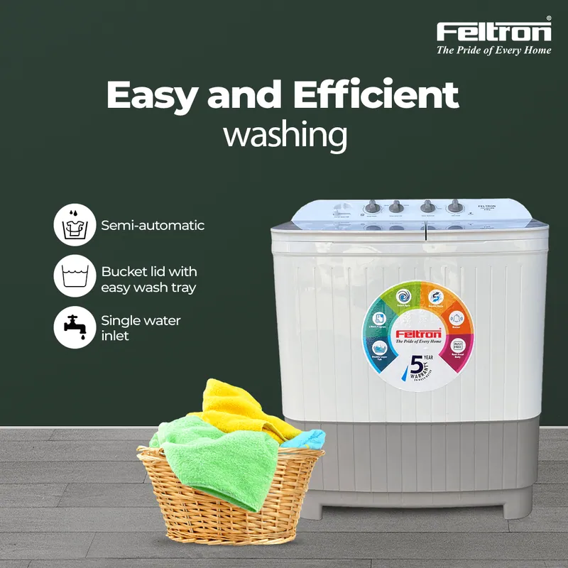 Feltron 8 kg Semi Automatic Top Load Washing Machine White,Grey Glass Lid (FIPL80SWM) — image 1
