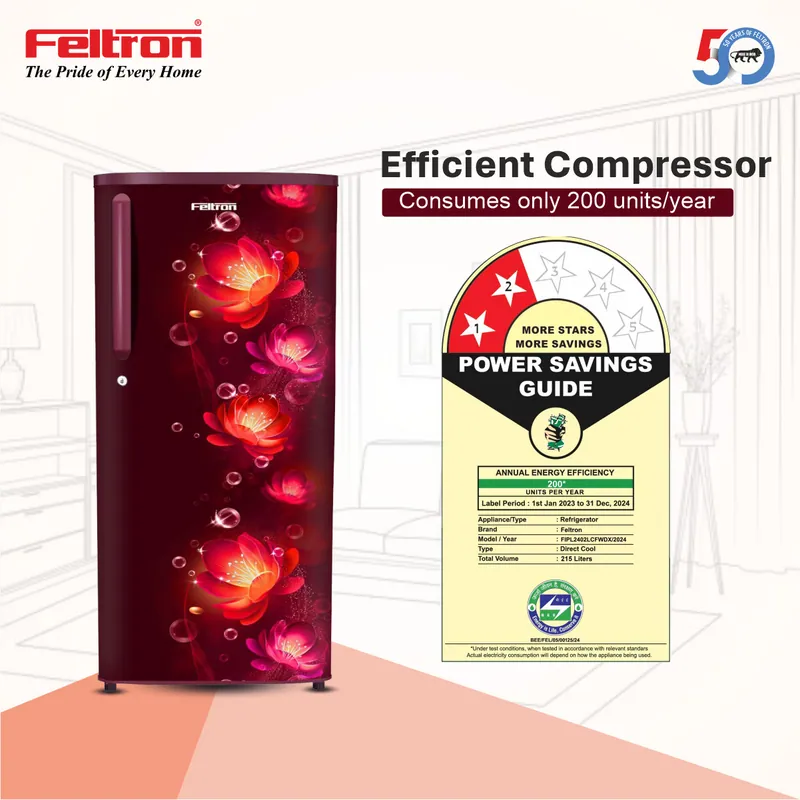 Feltron 215 Ltr 2 Star Direct cool Refrigerator (Wine Flower Texture) FIPL2402PCFWDX — image 4