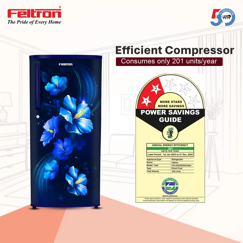 Feltron 230 Ltr 2 Star Direct cool Refrigerator (Blue Flower Texture) FIPL2552PBFBDX — image 4