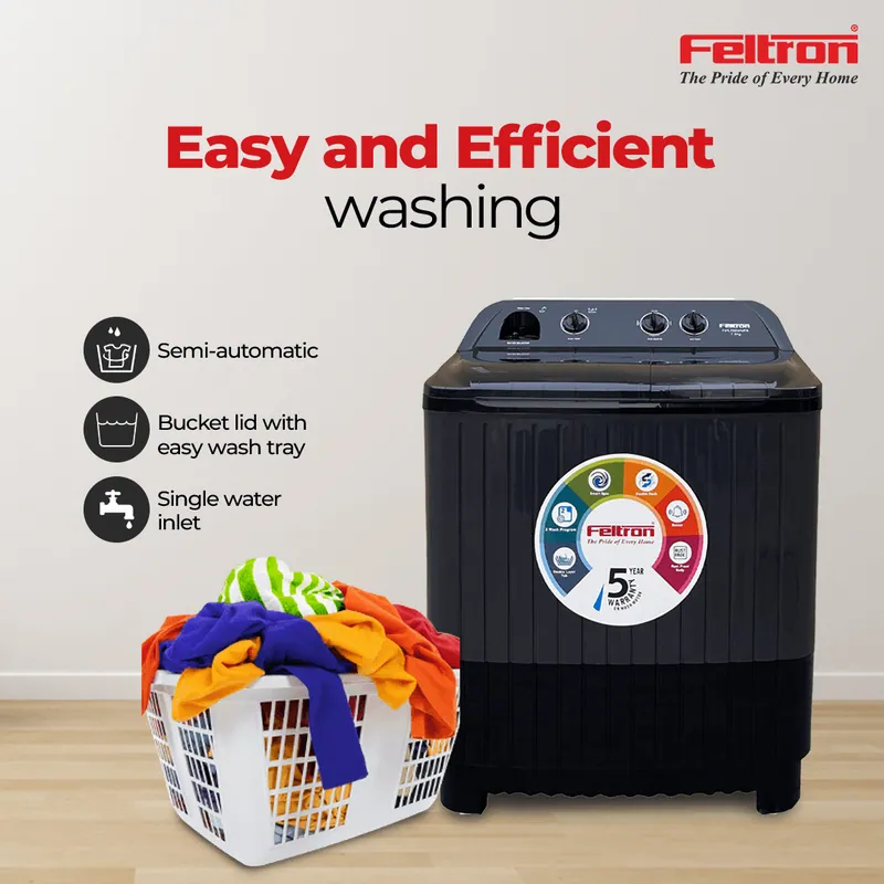 Feltron 8 kg Semi Automatic Top Load Washing Machine Grey, Black Plastic Lid (FIPL80SWMPB) — image 1