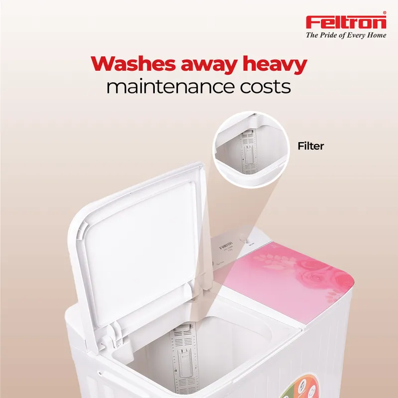 Feltron 7.2 kg Semi Automatic Top Load Washing Machine White, Pink Glass Lid (FIPL72SWM) — image 3
