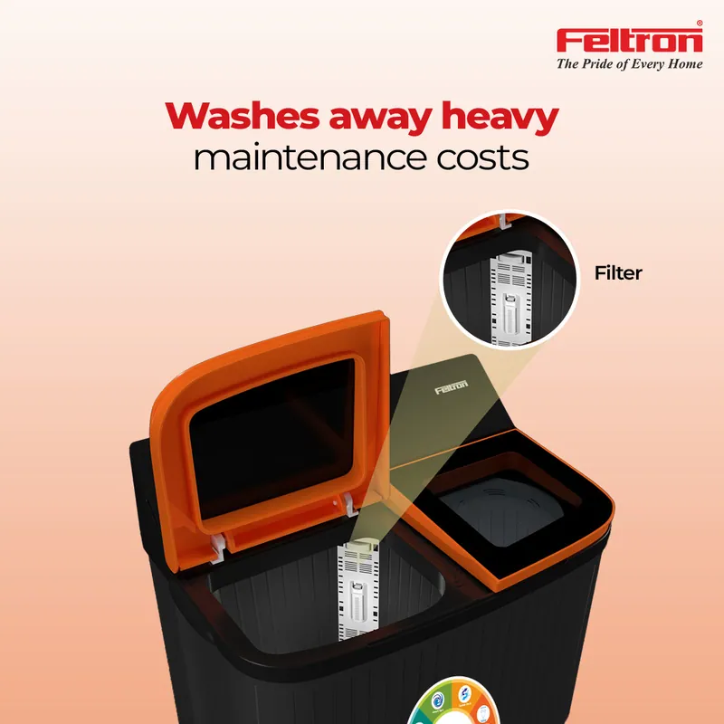 Feltron 8 kg Semi Automatic Top Load Washing Machine Black Full Glass Lid (FIPL80FTGSWM) — image 3
