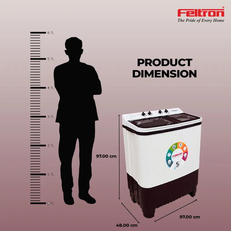 Feltron 10 kg Semi Automatic Top Load Washing Machine White,Maroon Transparent Glass Soft Close Lid (FIPL10TGSWM) — image 7