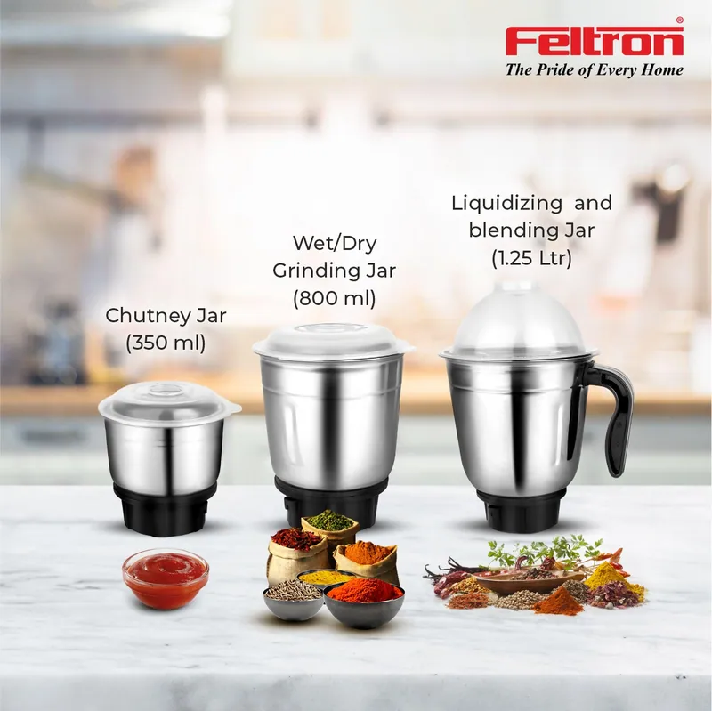 Feltron Turbo Blend Pro Mixer Grinder 500W (3 Jar) — image 3