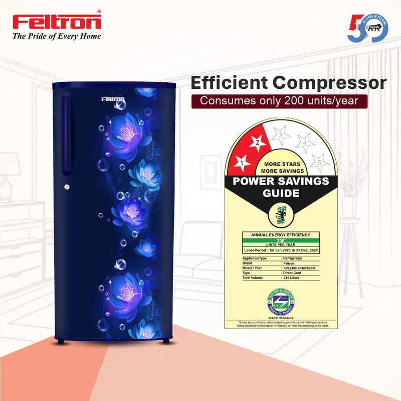 Feltron 215 Ltr 2 Star Direct cool Refrigerator (Blue Flower Texture) FIPL2402PCFBDX — image 4