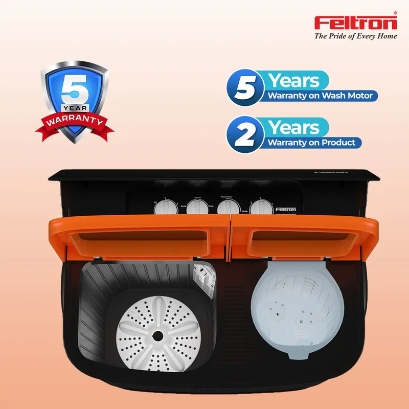 Feltron 8 kg Semi Automatic Top Load Washing Machine Black Full Glass Lid (FIPL80FTGSWM) — image 6