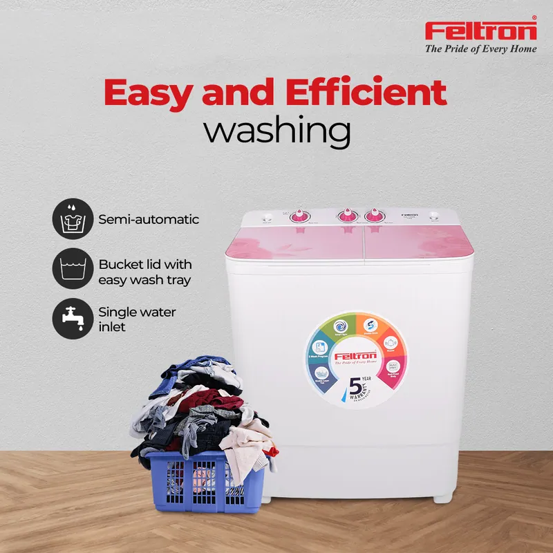 Feltron 7.2 kg Semi Automatic Top Load Washing Machine White, Pink Glass Lid (FIPL72SWM) — image 1