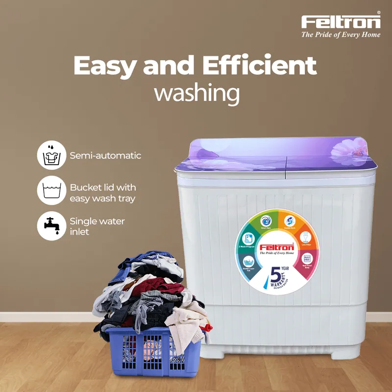 Feltron 12 kg Semi Automatic Top Load Washing Machine White,Purple Full Glass Soft Close Lid (FIPL12FGSWM) — image 1