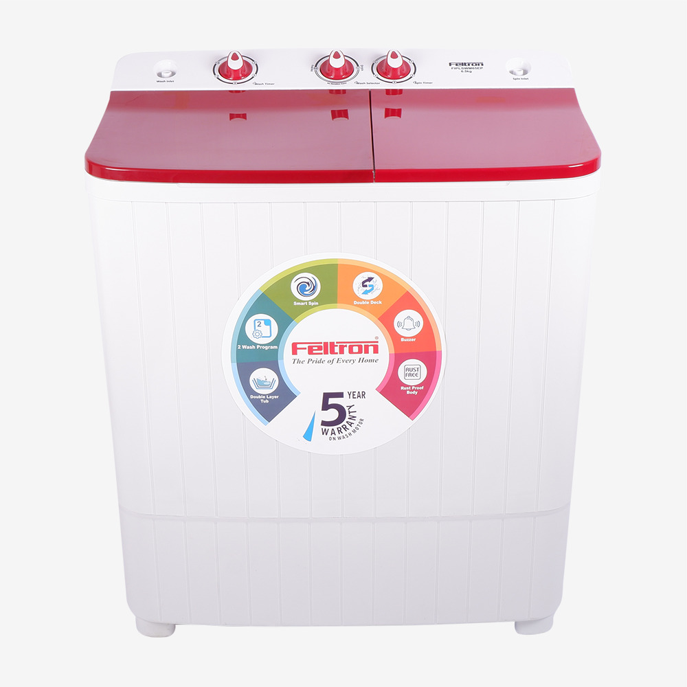 Feltron 6.5 Kg Semi Automatic Top Load Washing Machine  White,Red Plastic Lid (FIPLSWM65EP)